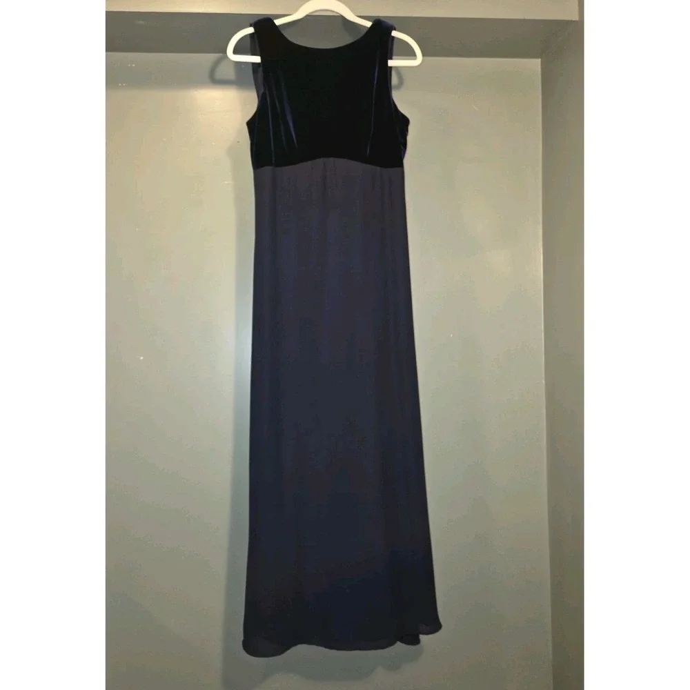 Vintage Rhapsody Maxi Dress Low Back‎ Velvet Formal Elegant 90s Glam Navy Blue